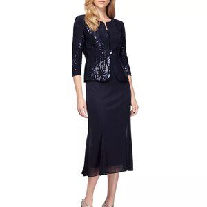 Alex Evenings Sequined A-Line Midi Dress and Jacket ensemble